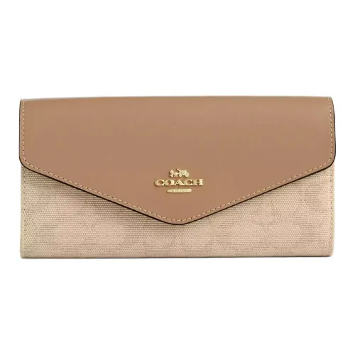 COACH Конверт Холст Кожа Кошелек Маленький Женский Темный Цвет Естественный Многоцветный