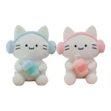 Котенок с наушниками, кукла, 22 см - розовый + синий