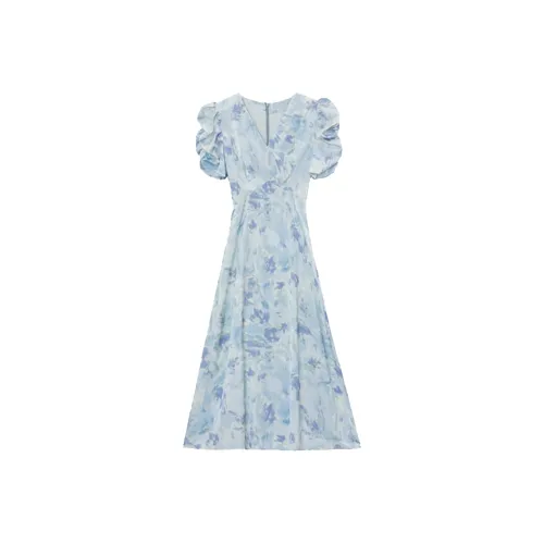 SYEEE WITH U Короткий рукав Платье Женское Без рисунка Синий