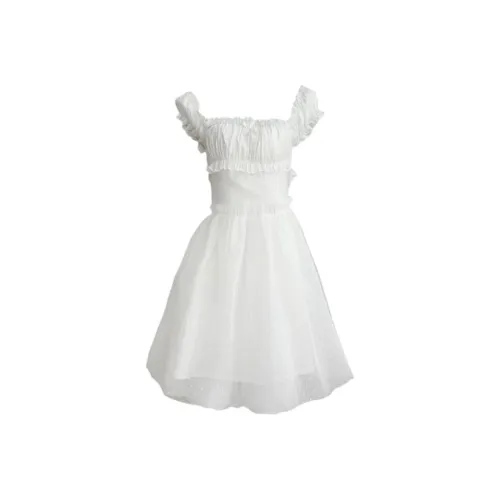 MO VOICE Короткий рукав Платье Женское Белое