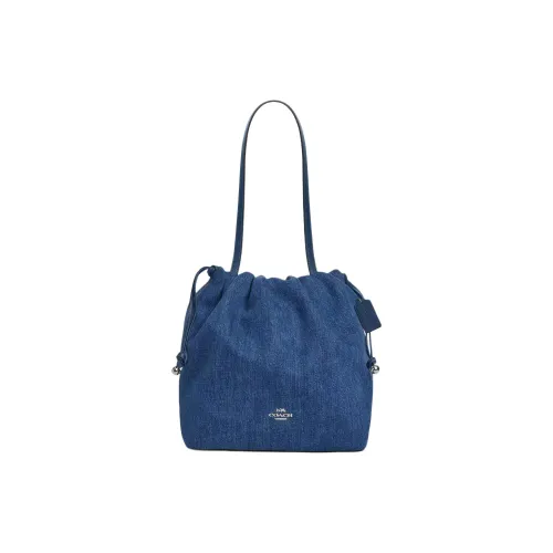 COACH Faye Denim Ведрообразная Сумка Плечевая Сумка Большая Женская Синяя