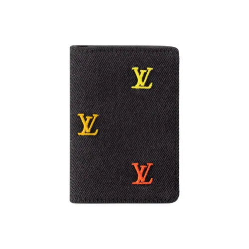 LOUIS VUITTON Pocket Organizer Деним Кошелек Мужской Черный Градиентный оранжевый