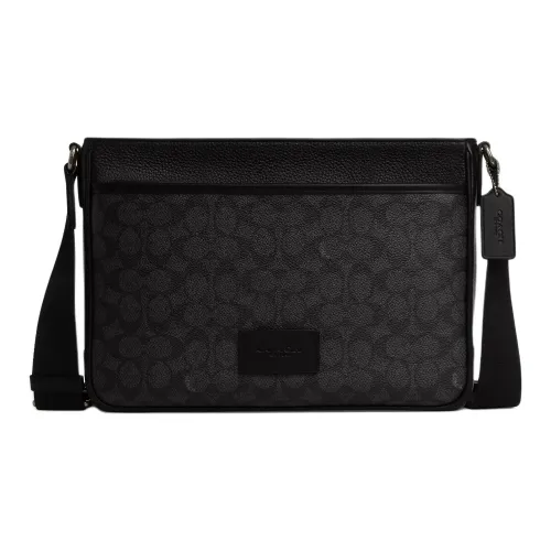 COACH District Покрытый холст телячья кожа сумка через плечо большая мужская черная