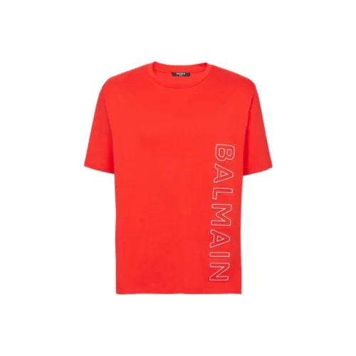 BALMAIN T-рубашка BALMAIN EMBOSSé T-рубашка Мужская Красная