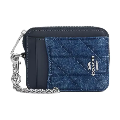 COACH Деним с гладкой кожей держатель для карт мини женский джинсовый синий