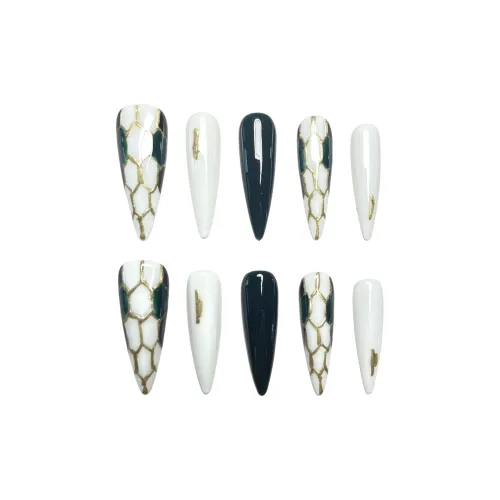 Rui Jin Премиум Coquette Style False Nail MID Длина (размер в длину) Белый Однотонный Металл 26 мм