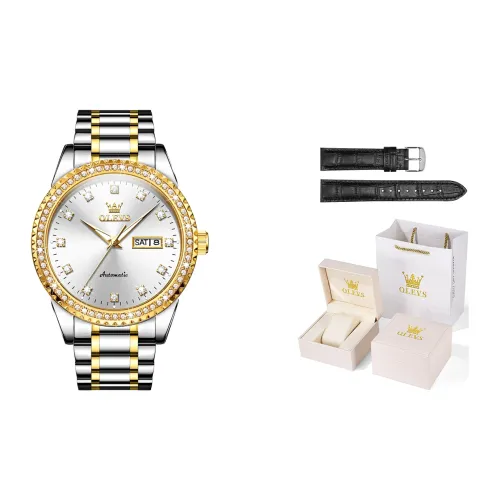 OLEVS Механический механизм ремешок из нержавеющей стали мужские часы белый циферблат