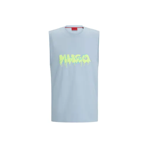 Hugo Boss Хлопок Джерси Без рукавов Рубашка с логотипом Seasonal Рубашка Мужская Светло-синяя