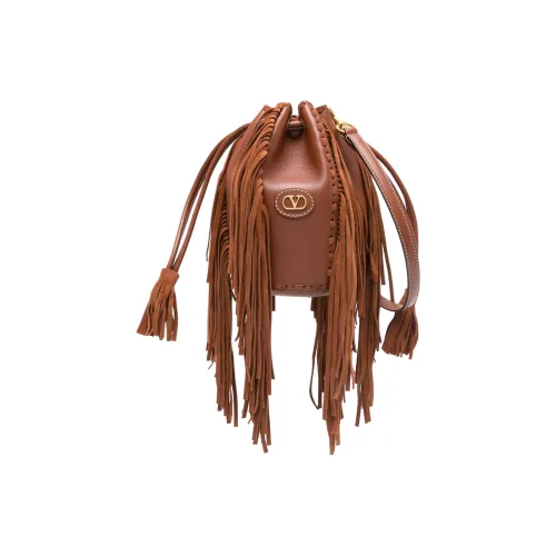 Valentino Vlogo Signature Корова Кожа Ведрообразная Сумка Плечевая Сумка Женская Коричневая