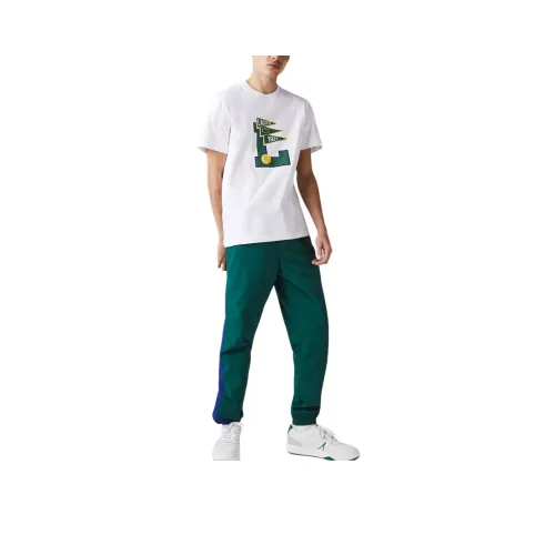 LACOSTE Круглый вырез Pennants L Значок Хлопок T Рубашка T Рубашка Мужская Белая