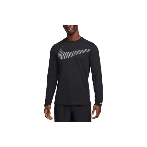 nike Dri FIT Long Sleeve Фитнес T-Рубашка T-Рубашка Мужская Черная