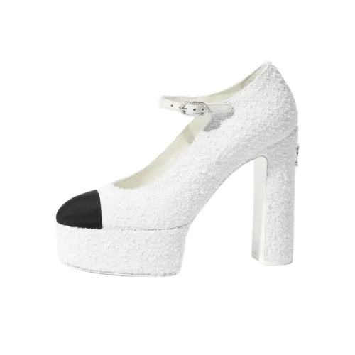 CHANEL 25S Грубый каблук Туфли Мэри Джейн 13 см Женские Белые