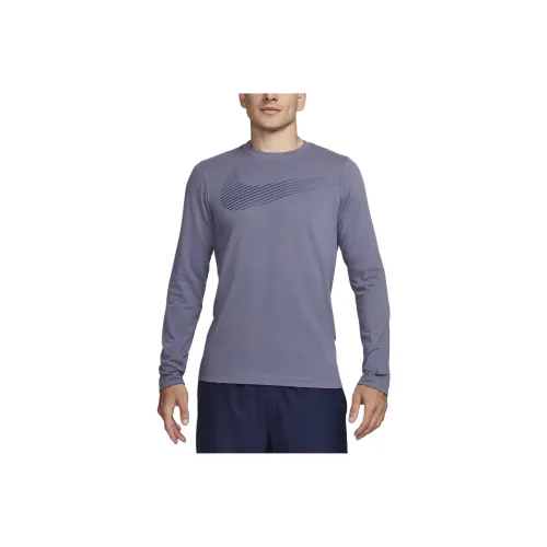 nike Dri Fit Long Sleeve Фитнес T-Рубашка T-Рубашка Мужская Фиолетовая