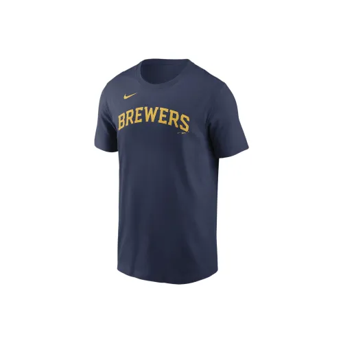 nike Milwaukee Brewers Fuse Wordmark T-Shirt Мужская Морской Синий