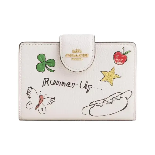 COACH Утонченный Pebble Цветочный Кожа Кошелек Средний Women's White