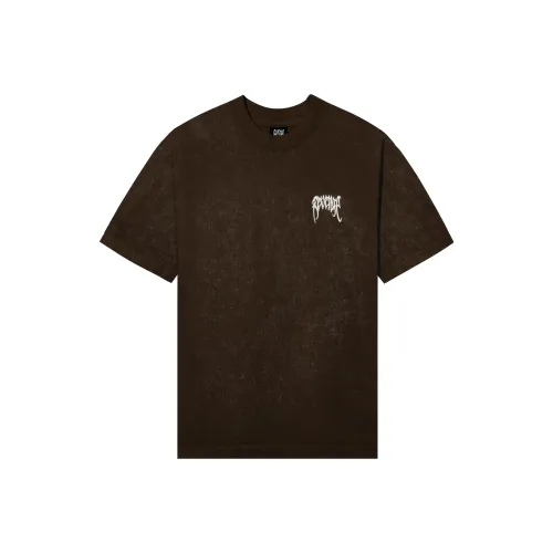 Revenge ACID WASH Вышитый Базовый Т-Shirt Коричневый T-Shirt Унисекс Коричневый
