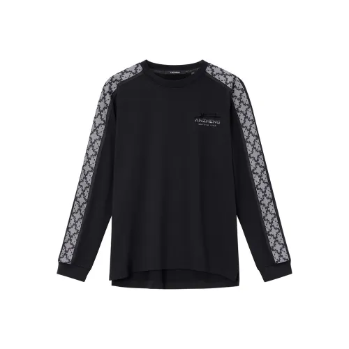 Anzheng T-Shirt Мужская Без рисунка Черный