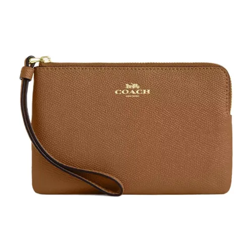 COACH Corner Zip Rain Leather Wristlet Clutch Small Women's Honey Brown