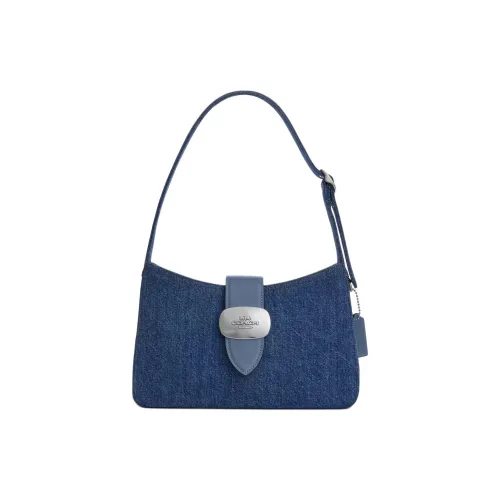 COACH ElizaSignature Деним с Гладкой Кожей Сумка Сумка через плечо Стандартная Женская Деним и Серебряный и Индиго