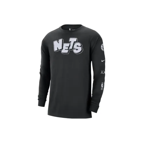Nike Brooklyn Nets 2023 24 Городская Edition T-рубашка Городская Edition 2023 24 Сезон Brooklyn Nets Мужской Черный