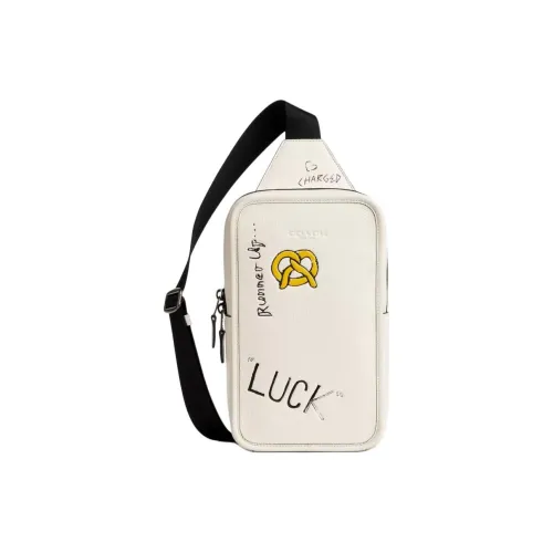 COACH Sullivan Телячья кожа Сумка через плечо Sling Сумка Мини Унисекс Бронза Белый