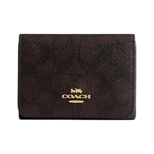 COACH Подпись Покрытый холст Кошелек Мини Женский Ореховый Коричневый