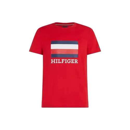 Tommy Hilfiger FW23 Slim Fit Флаг Монотип T Рубашка T Рубашка Мужская Красная