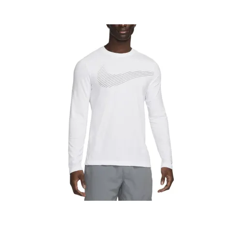 nike Dri FIT Long Sleeve Фитнес T-Рубашка T-Рубашка Мужская Белая