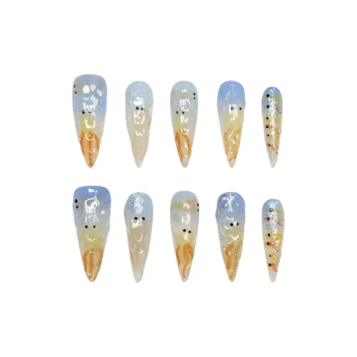 KDOW Little Рыбка Visits Эксклюзивный Премиум Осветляющий Эффект False Nail MID Длина Синий желтый Стиль Смудж Instagram 26 мм