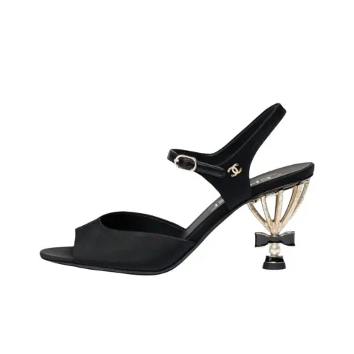 CHANEL 25S One Ремешок Сандалии 8 см Женские Черные