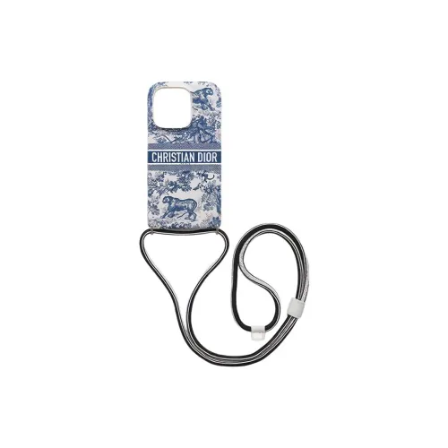 DIOR Гладкая Телячья Кожа Чехол для iPhone 14 Pro Женские Синий