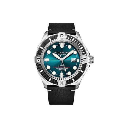 STUHRLING Diver Collection Мужские часы Автоматический механический механизм Кожаный ремешок 45 мм Синий циферблат