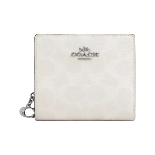 COACH Snap Wallet Кожа Кошелек Мини Women's Silver Пэчворк Белый Розовый Мел