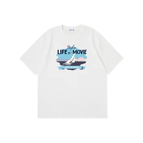 ALang Studio Тяжелый Повседневный Свободный Cut В-образный вырез 100% хлопок Пуловер Круглый вырез Короткий рукав Рубашки Унисекс