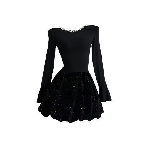 AFGGD Длинное платье с длинными рукавами женское черное