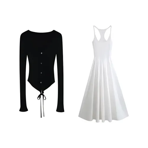 Lookinto Длинное платье с длинными рукавами женское белое