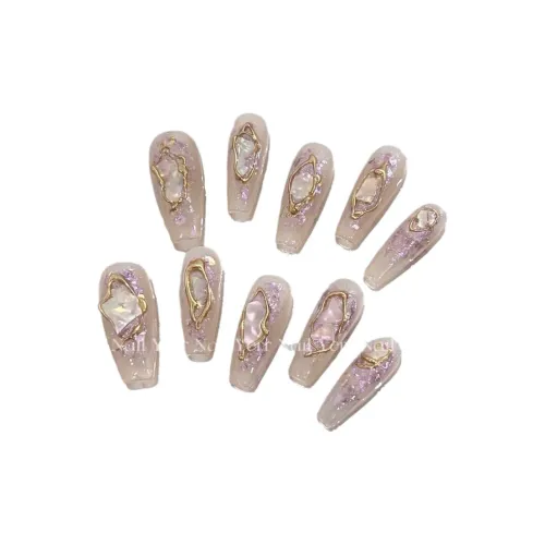 Suiyiie Handcrafted False Nail Mermaid Shell Pearl Fairy Осветляющий Тяжелый Дизайн для Ногтей Trapezoidal Pink Nude