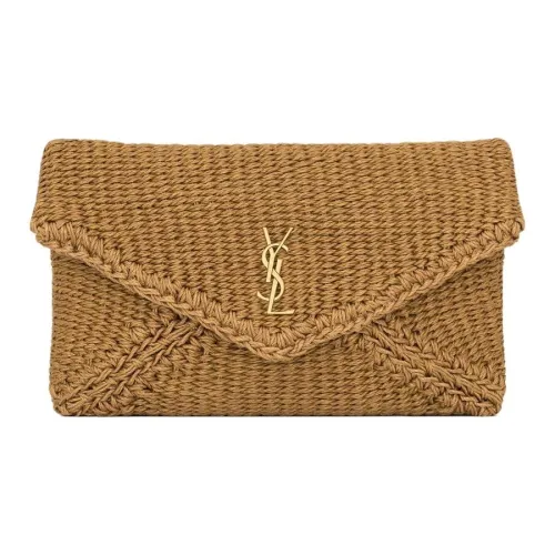 SAINT LAURENT Linen Clutch Large Women's Natural Brown SAINT LAURENT Линейный клатч большой женский натуральный коричневый