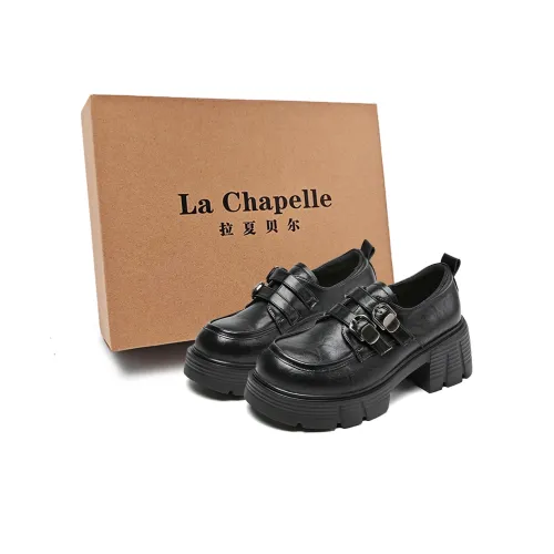La Chapelle Британский стиль Мягкий визуально увеличивает рост на 6,5 см Кожаные туфли с грубым каблуком Высокие каблуки Женские Черный