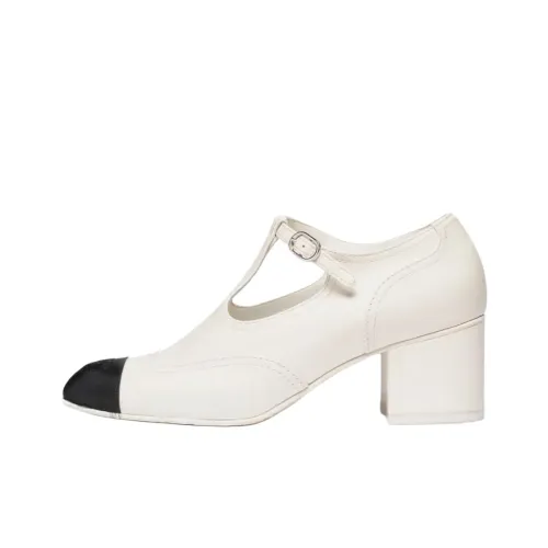 CHANEL 25S Грубый каблук Туфли Мэри Джейн 6 см Женские Белые