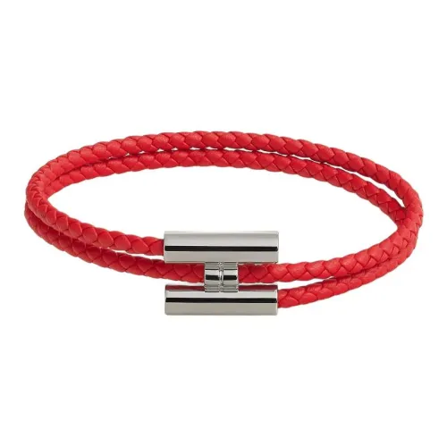 HERMES Палладий кожа браслеты унисекс красный