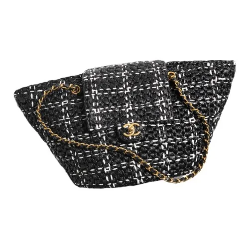CHANEL Плетеная сумка из шерсти и соломы сумка через плечо женская черная