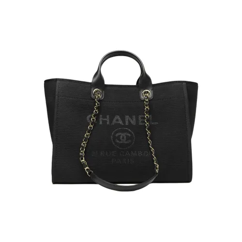 CHANEL Холст Тоут Сумка Сумка для покупок Сумка через плечо Сумка Большая Женская Черная