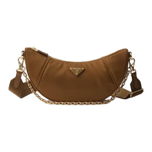 PRADA RE Нейлон Переработанный нейлон Полумесяц Сумка Сумка Сумка через плечо Женская цвет коньячного