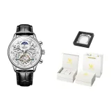 Черная кожа с белым циферблатом [Роскошная коробка включена]