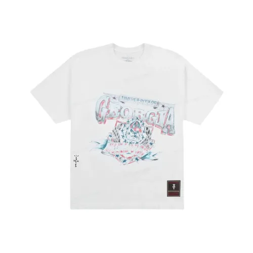 Travis Scott X Mitchell Ness Коллаборация SS24 T-Shirt Унисекс Белый
