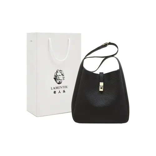 Old Man's Head Сумка через плечо из крупнозернистой текстуры коровьей кожи среднего размера женская черная