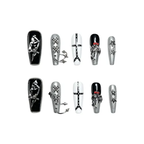 Rui Jin RUIJIN Панк Готический стиль Фальшивый ногт Средний ЛАДДЕР Серебряный Смужка Однотонный 25мм