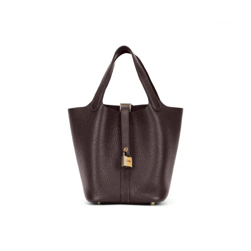 HERMES Picotin Lock Сумка из кожи Taurillon Clemence корзинка-сумка ведрообразная сумка женская 46 Ebene цвет Эбеновый