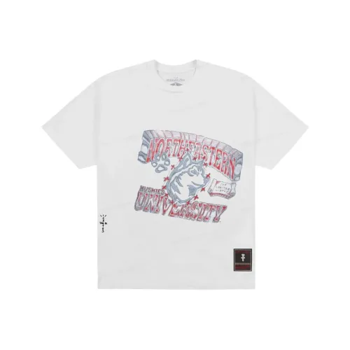 Travis Scott X Mitchell Ness Коллаборация SS24 T-Shirt Унисекс Белый